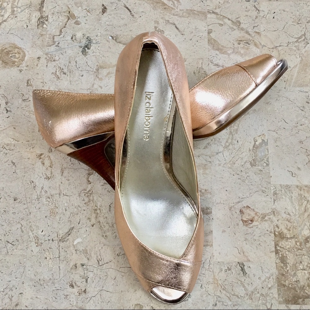 Dress Pump Open Toe High Heel Metallic Leather